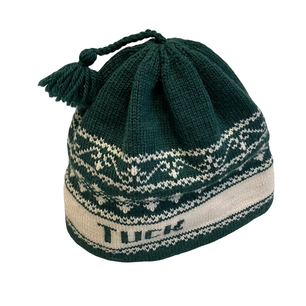 Vintage Vermont Originals Handcrafted Wool Hat Green White Pom Tuck Knitted